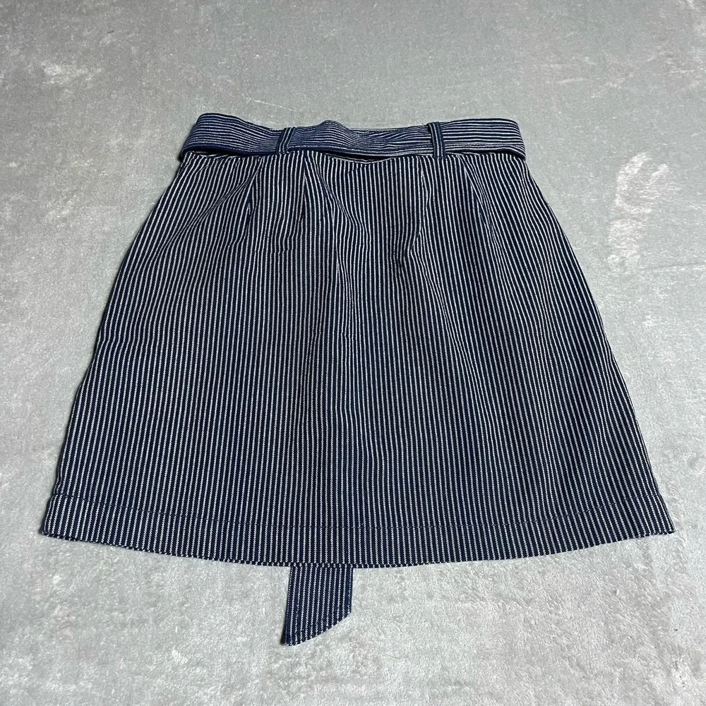 Ann‎ Taylor Loft Skirt Womens 0 Navy White Striped Belted Pockets Textured